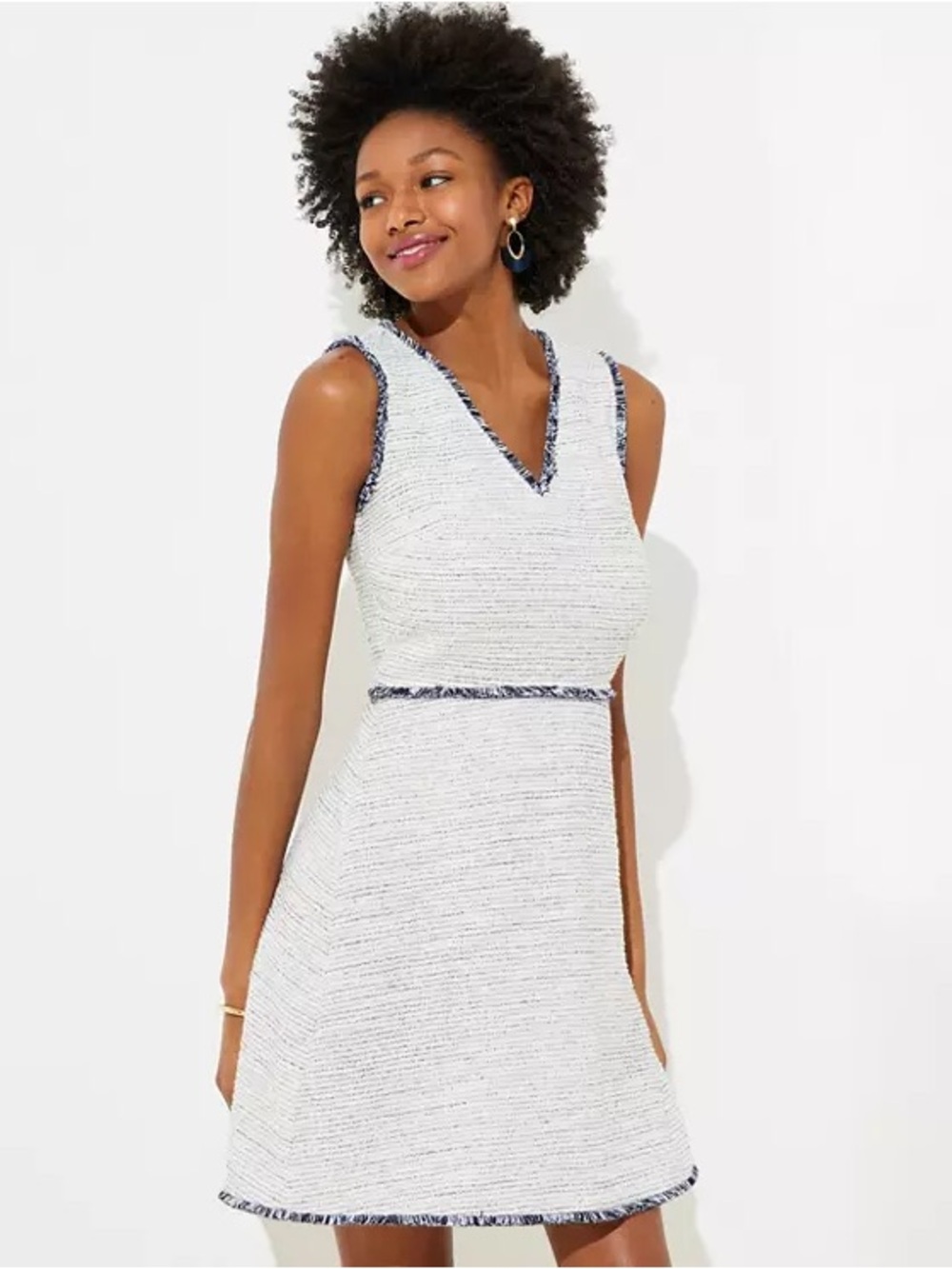 LOFT Fringe Boucle Flare Dress